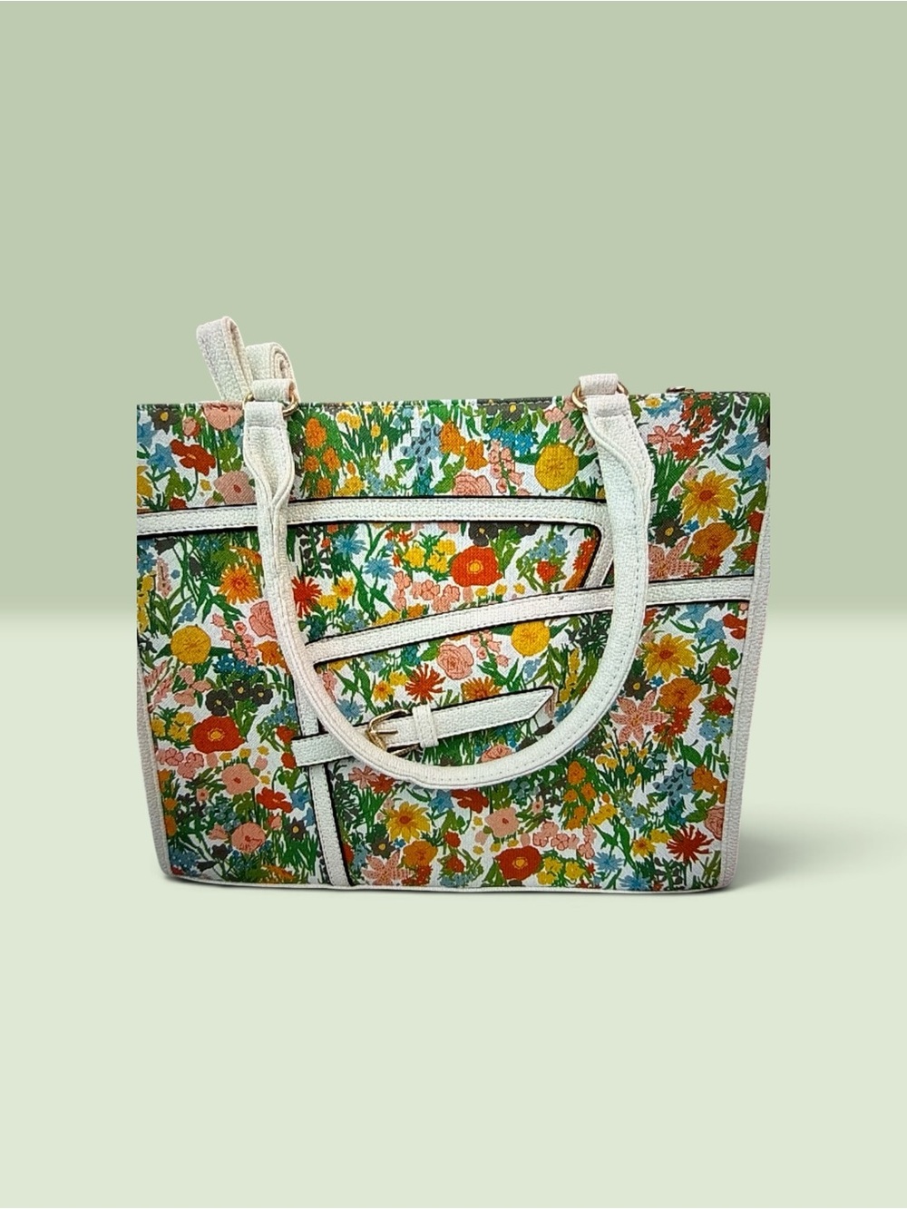 Floral Garden Canvas Tote Bag - White Trim